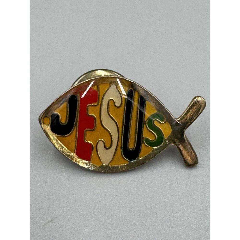 Vintage Jesus Fish Enamel Collectible Christian Religious Lapel Pin